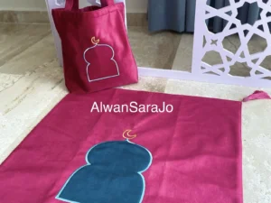 fuschia praying rug with bag for kids mosque stitching